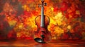 Autumnal violin on a fall-colored background Royalty Free Stock Photo