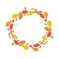 Autumnal wreath. Abstract circle frame with colorful leaves and berries
