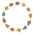 Autumnal wreath round frame with colorful leaves foliage. Autumn laurel fall design. Hand drawn vector illustration background in Royalty Free Stock Photo