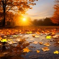Autumns beauty Maple trees, golden leaves, and abundant sunlight