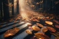 Autumns touch Delicate details of leaves scattered on a road Royalty Free Stock Photo