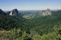 Auvergne landscape of tile rocks and sanadoire in overview Royalty Free Stock Photo