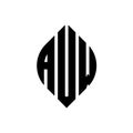 AUW circle letter logo design with circle and ellipse shape. AUW ellipse letters with typographic style. The three initials form a Royalty Free Stock Photo