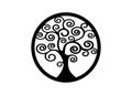 Sacred Tree, round tree of life icon,  natural logo and black tree ecology illustration symbol sign vector design isolated Royalty Free Stock Photo