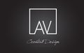 AV Square Frame Letter Logo Design with Black and White Colors.