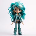 Ava: Blue Haired Anime Doll In Turquoise And Bronze - Vinyl Toy