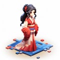 3d 8 Bit Pixel Cartoon Of Ava In Kimono - Full Body
