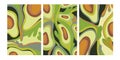 Avacado abstract composition set. Composition of trendy hand drawn avocado and leaves for postcards, print, posters, brochures,