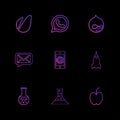 avacardo , whatsapp , message , email , mobile , rocket , apple, flask , beaker, chemical , eps icons set vector