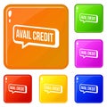 Avail credit icons set vector color