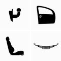 Set of automotive parts, door, towbar, leaf spring, car seat