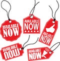 Available now tag set, vector illustration Royalty Free Stock Photo