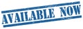 AVAILABLE  NOW text on blue grungy rectangle stamp Royalty Free Stock Photo