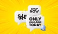 Only available today tag. Special offer price sign. 3d chat speech bubbles. Vector