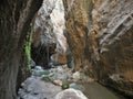 Avakas Gorge in Cyprus. Little river and sunlit rocks are in background Royalty Free Stock Photo