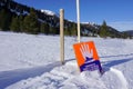 Avalanche area sign alerts winter travelers to possible snow slides in the Alps.