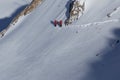 Avalanche control by two ski patrols on the ski resort in Santiago, Chile during winter holiday season
