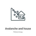 Avalanche and house outline vector icon. Thin line black avalanche and house icon, flat vector simple element illustration from