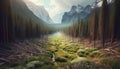 Avalanche Path Cleared Through Forest Now Meadow Natural disturb Royalty Free Stock Photo