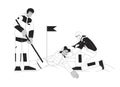 Avalanche rescue black and white cartoon flat illustration