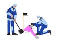 Avalanche rescue line cartoon flat illustration