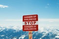 Avalanche sign and mountains Royalty Free Stock Photo