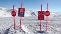 Avalanche sign post in Goderdzi winter resort in Georgia caucasus mountains