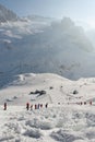 Avalanche ski run slope boulders covered