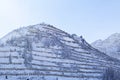 Avalanche snow bridge near a ski-resort in Austria's Skiwelt, su