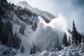 avalanche of snow and ice crashing down mountainside