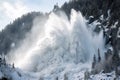 avalanche of snow and ice crashing down mountainside