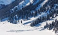 Avalanche in winter mountains in Kazakhstan