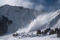 avalanches with raging snowstorms and thunderclaps in the distance