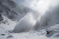 avalanches and snowstorms in the high mountains, with thundering avalanches and raging blizzards