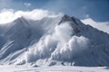 avalanches and snowstorms in the mountains of the wilderness, with a view of towering peaks