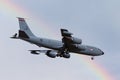 Republic of Singapore Air Force RSAF Boeing KC-135R aerial refueling aircraft on approach to land with a rainbow in the backgrou