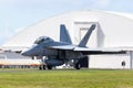 Royal Australian Air Force RAAF Boeing F/A-18F Super Hornet multirole fighter aircraft taxiing at Avalon airport