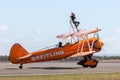 Vintage Boeing Stearman biplane of the Breitling Wing Walkers. Royalty Free Stock Photo