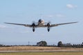 Vintage Douglas DC-3 airliner VH-TMQ operated by Air Nostalgia Shortstop jet Charters.