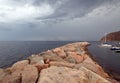 Avalon Bay breakwater harbor jetty on Catalina Island off the coast of southern California USA Royalty Free Stock Photo