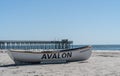 Avalon Beach Patrol Boat with Fishing Pier in Background