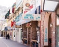 A view of the storefronts down Crescent Avenue in Avalon, Catalina Island.