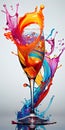 Avangard art: colorful paints flowing down the glass surface