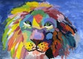 Avantgarde colorful portrait of a lion