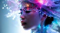 An avantgarde headpiece boasts tiny LED lights that change colors with the models mood adding a touch of whimsy to the Royalty Free Stock Photo