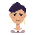 Avatar angry woman with black short fashionable hair, pursed lips and aggressive emotions