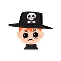 Avatar of boy with red hair, angry emotions, grumpy face, furious eyes in hat with skull