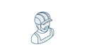 Avatar Builder iin hemlet isometric icon. 3d line art technical drawing. Editable stroke vector