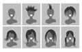 Avatar bust people hair on the square gray