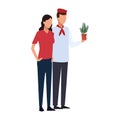 Avatar chef man and woman with plant pot, colorful design